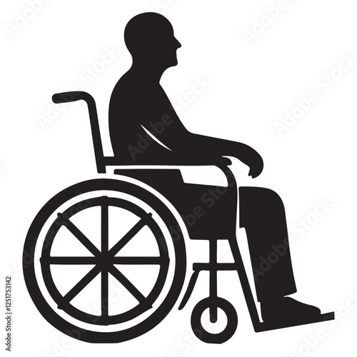 Silhouette illustration of disabled man in wheelchair vector graphic