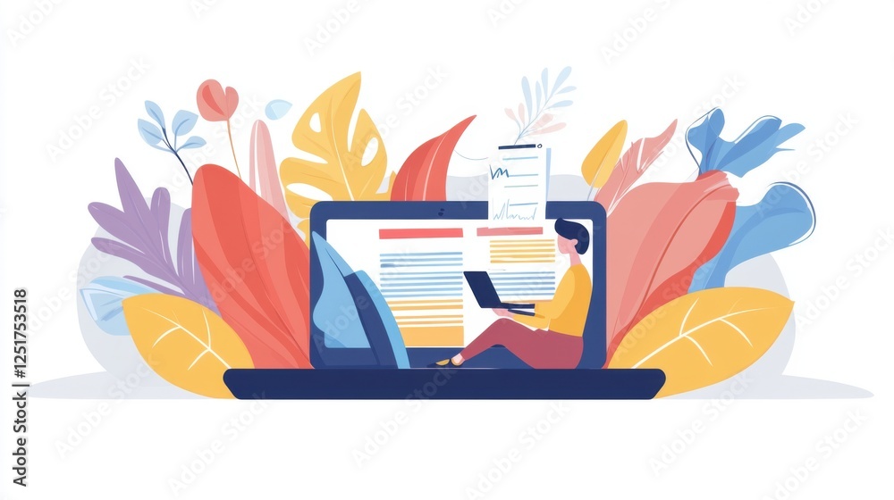Obraz premium Businessman working on financial planning, reviewing website analytics and preparing business proposals on his laptop. A modern office with documents reflecting company revenue and growth goals.
