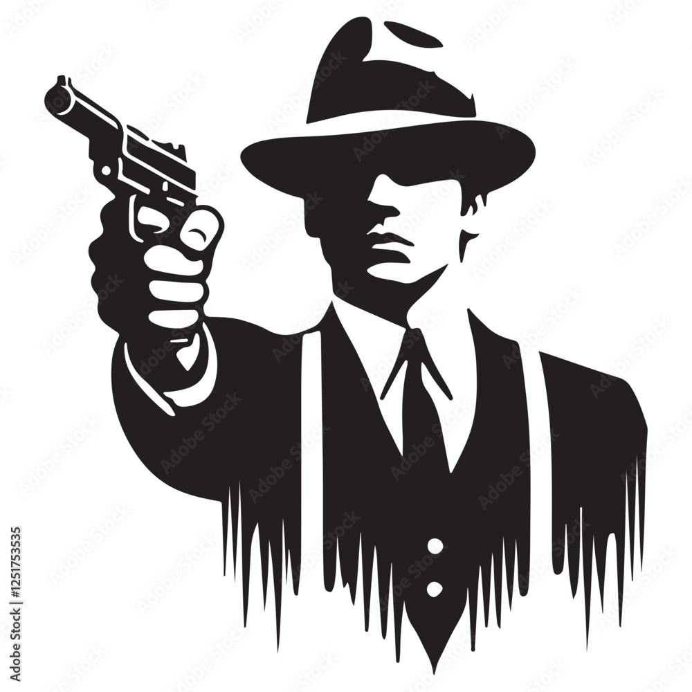 Gangster Silhouette Vector Illustration with Gun Crime Theme Graphics Gangster Silhouette Vector Illustration with Gun Crime Theme Graphics