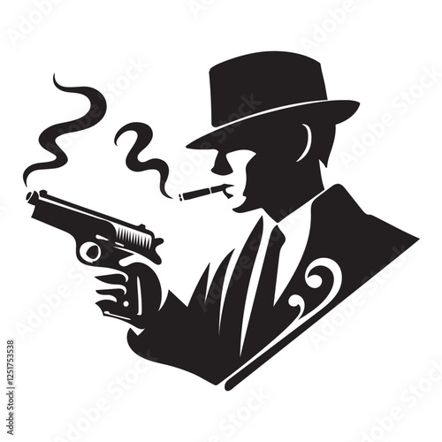 Mafia gangster silhouette holding a gun vector design illustration