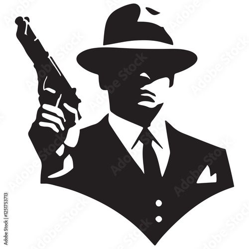 Vintage gangster silhouette illustration vector graphic holding gun artwork