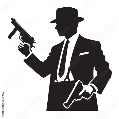 Gangster Silhouette Vector Holding Guns Organized Crime Illustration