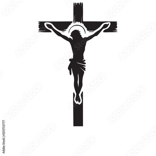 Jesus Christ on Cross Silhouette Vector Illustration Religious Symbol