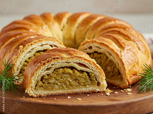 Sklandrausis is a traditional Latvian pastry filled with a savory caramelized onion filling. photo