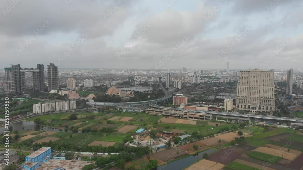 Kolkata Science City ITC Sonar Bangla Ma Flyover Biswa Bangla New Town Sector 5 Salt Lake view drone footage aerial view. Indian roads and landmarks of subcontinent empty roads. Kolkata Science City ITC Sonar Bangla Ma Flyover Biswa Bangla New Town Sector 5 Salt Lake view drone footage aerial view. Indian roads and landmarks of subcontinent empty roads.