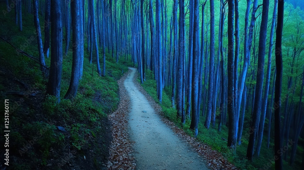 Fototapeta premium Exploring a serene path through lush green forest tranquil environment nature photography scenic view inviting atmosphere