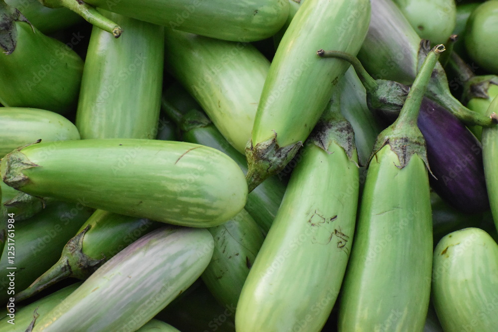 Fresh eggplant green organic at street food in india. Fresh eggplant green organic at street food in india.