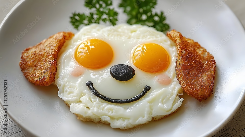 Smiling Dog Shaped Fried Egg with Two Yolks as Eyes Creative and Fun Breakfast Dish Smiling Dog Shaped Fried Egg with Two Yolks as Eyes Creative and Fun Breakfast Dish