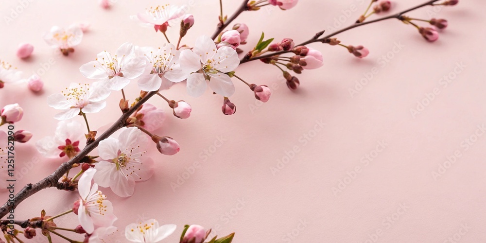 Romantic cherry blossom branch on stylish pastel background for design use
Romantic cherry blossom branch on stylish pastel background for design use