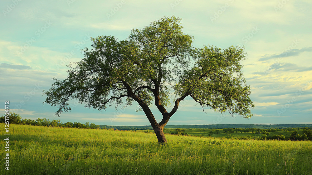 An elm tree stands tall in a grassy landscape. An elm tree stands tall in a grassy landscape.