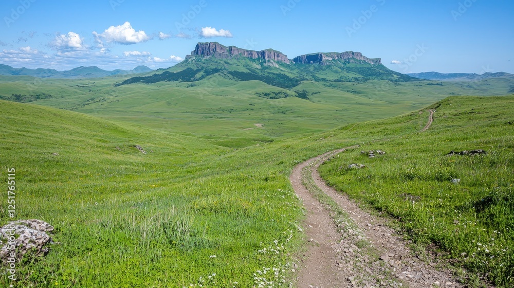 Rolling hills, grassy path, mountain range, sunny day, scenic view, perfect for nature background, travel inspiration Rolling hills, grassy path, mountain range, sunny day, scenic view, perfect for nature background, travel inspiration
