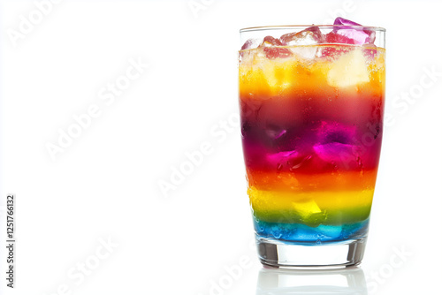 Wallpaper Mural Rainbow cocktail with ice in a tall glass on white background. Torontodigital.ca