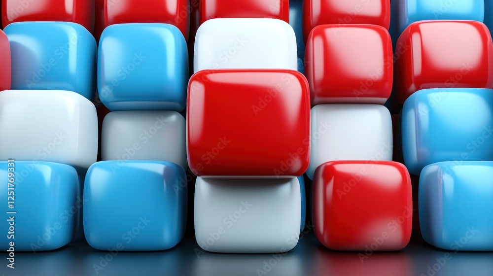 Fototapeta premium Red, blue, white cubes; abstract background, 3D render