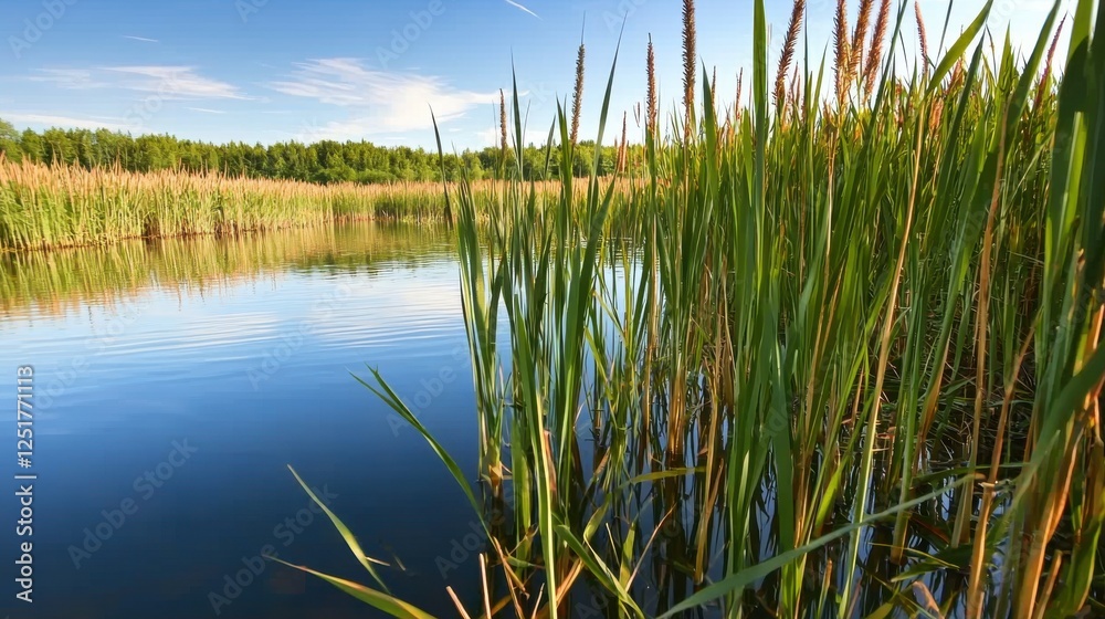 Fototapeta premium Calm waters reflect nature's beauty serene lake landscape photography tranquil environment close-up view peaceful concept