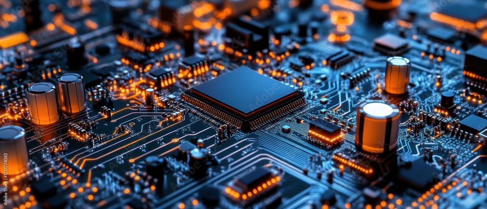 Close-up of a Circuit Board's Intricate Design and Components Close-up of a Circuit Board's Intricate Design and Components