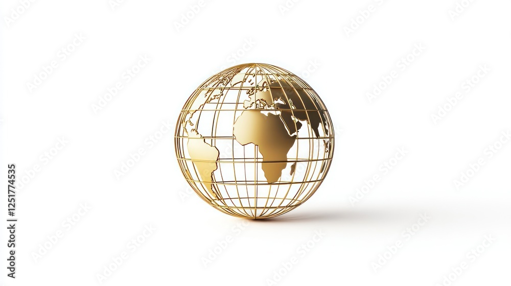 Golden wireframe globe on white background, 3D render, stock photo Golden wireframe globe on white background, 3D render, stock photo