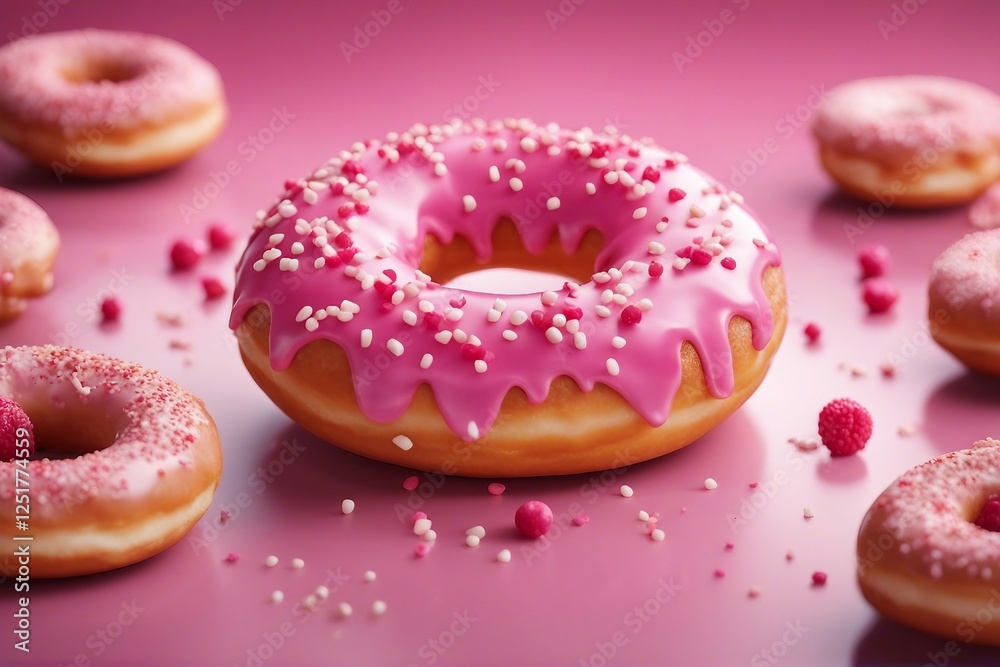 Elegant Pink Glazed Donuts Topped with Colorful Sprinkles. Generative AI Elegant Pink Glazed Donuts Topped with Colorful Sprinkles. Generative AI