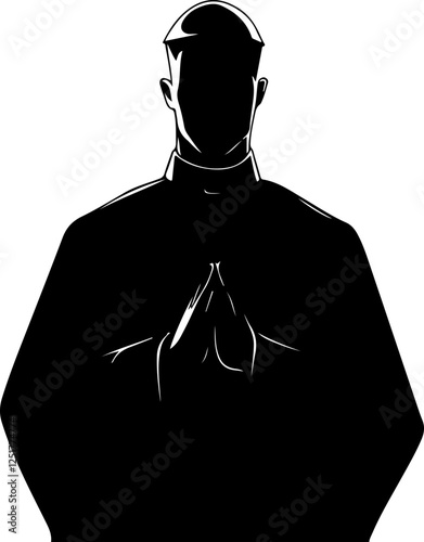 Silhouette of a Clergy Figure in Prayer