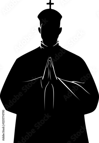 Silhouette of a Clergy Figure in Prayer