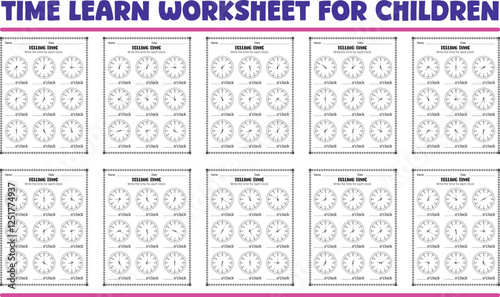 Clock learning vector worksheet for children