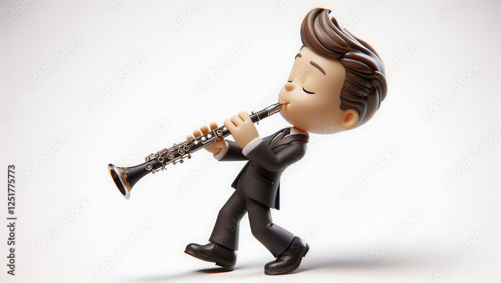 Fototapeta premium Jazz musician playing clarinet in studio artistic illustration creative environment