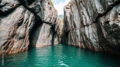 Exploring serene waterway between majestic cliffs coastal area nature photography scenic environment landscape view tranquility concept