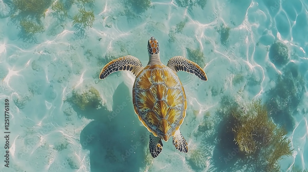 Obraz premium Sea turtle swimming in shallow tropical water