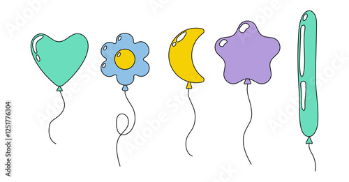 Colorful balloons in various shapes for a festive celebration