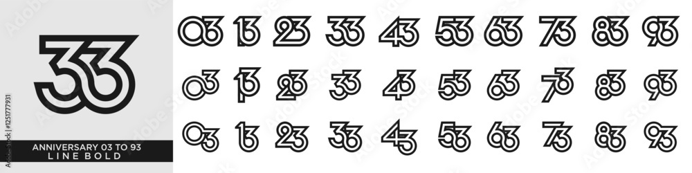 collection anniversary 13 to 93 year, creative number design vector illustration. collection anniversary 13 to 93 year, creative number design vector illustration.