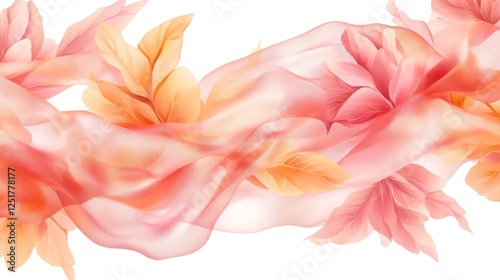 Vibrant watercolor scarf design featuring flowing fabric and autumn leaves