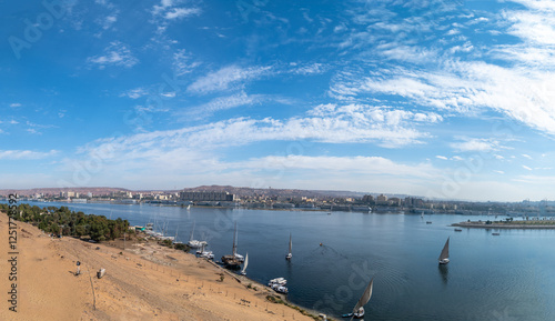 Panoramic view of Aswan city and river Nile