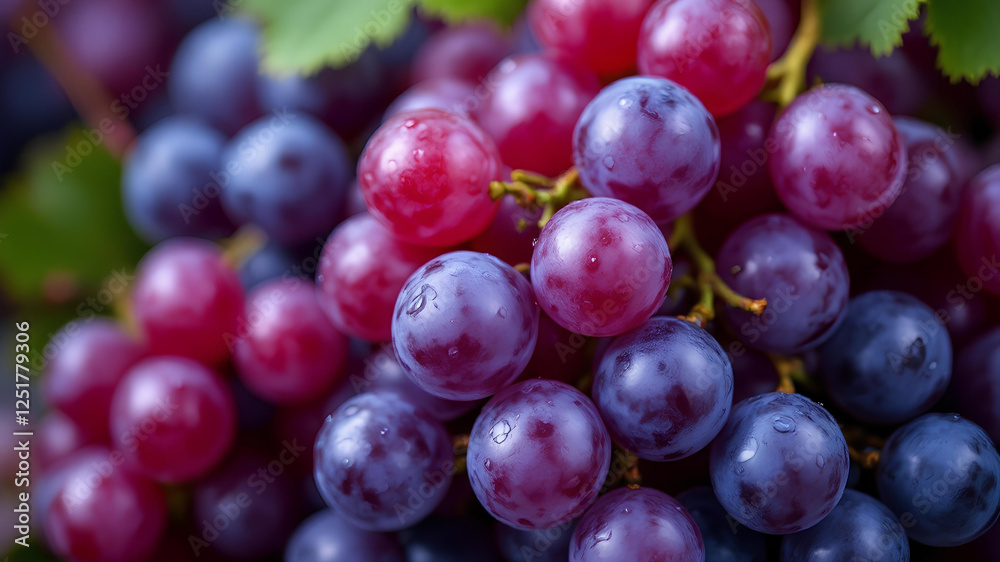 Close-Up of a Fresh Bunch of Purple and Red Grapes – Juicy and Vibrant Fruit Close-Up of a Fresh Bunch of Purple and Red Grapes – Juicy and Vibrant Fruit