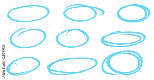 Set of hand-drawn blue circles for note-taking, presentations, annotations, etc. 