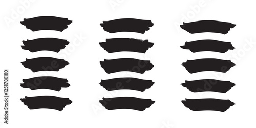 Abstract rough brush strokes, vector set of black silhouettes on transparent background