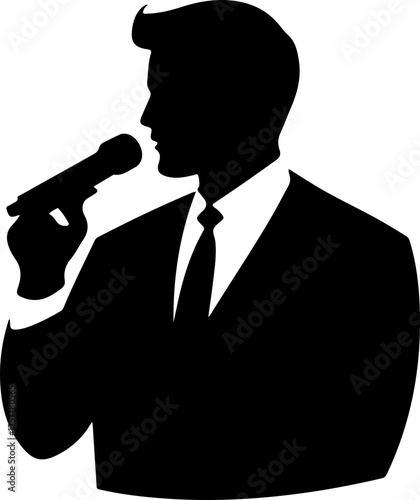 Silhouette of a Male Presenter with Microphone