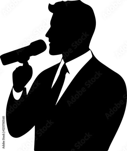 Silhouette of a Male Presenter with Microphone