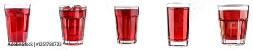 Set, Group of glass with red juice Isolated on Transparent Background PNG Image.