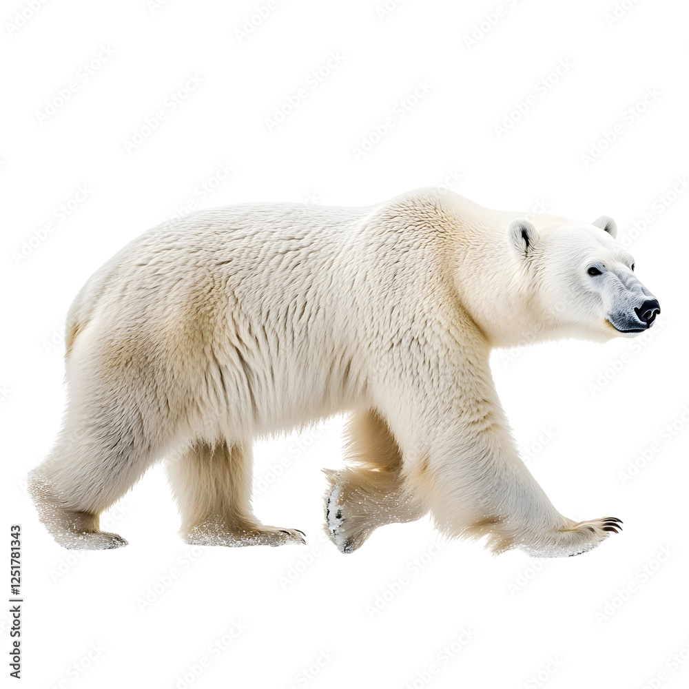 Polar Bear Walking Across Snow-Covered Tundra Isolated on Transparent Background Polar Bear Walking Across Snow-Covered Tundra Isolated on Transparent Background