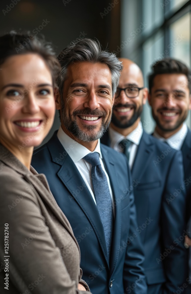Portrait of multi ethnic successful smiling business team. Businessmen, businesswomen stand looking at camera. Diverse confident professional people smile together. Corporate colleagues executives Portrait of multi ethnic successful smiling business team. Businessmen, businesswomen stand looking at camera. Diverse confident professional people smile together. Corporate colleagues executives