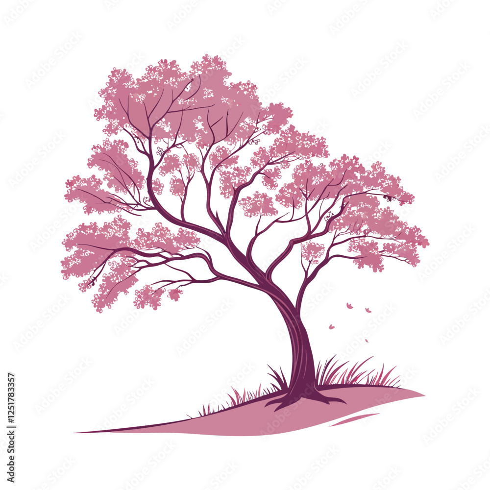 Obraz premium Illustration of a pink blossoming tree isolated on white background