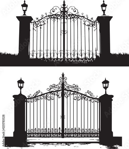 Wrought iron gates black and white