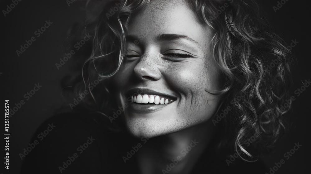 Beautiful woman with curly hair and a bright smile, captured in a candid moment, natural light accentuating her features and joyful spirit Beautiful woman with curly hair and a bright smile, captured in a candid moment, natural light accentuating her features and joyful spirit