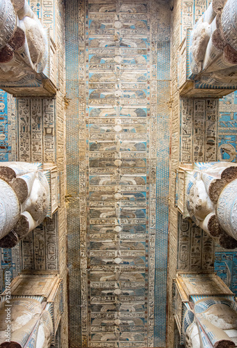 Hieroglyphics on ceiling at Dendara temple, Luxor, Egypt