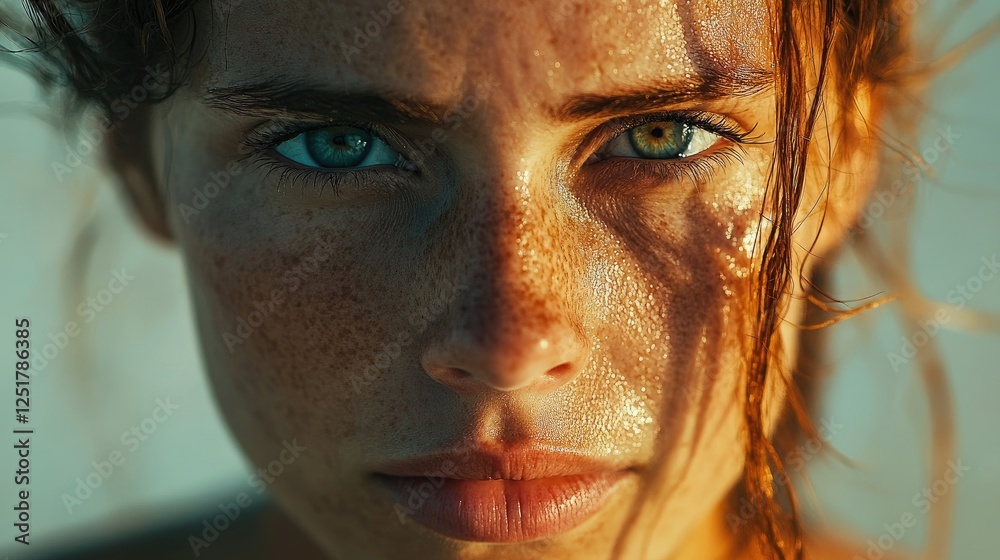 Close-up of a woman with a thoughtful expression, her eyes reflecting depth and beauty, warm tones creating an inviting and serene atmosphere Close-up of a woman with a thoughtful expression, her eyes reflecting depth and beauty, warm tones creating an inviting and serene atmosphere