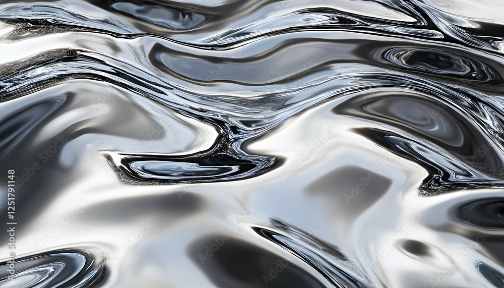 Obraz premium Holographic Chrome Waves: Abstract Liquid Ripples and Surface Reflections AI Generated