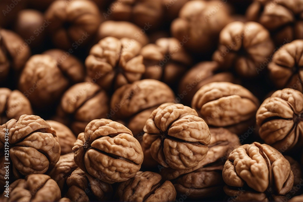 Whole Walnuts and Shelled Walnut Kernels Artfully Displayed on a Table, Generative AI Whole Walnuts and Shelled Walnut Kernels Artfully Displayed on a Table, Generative AI