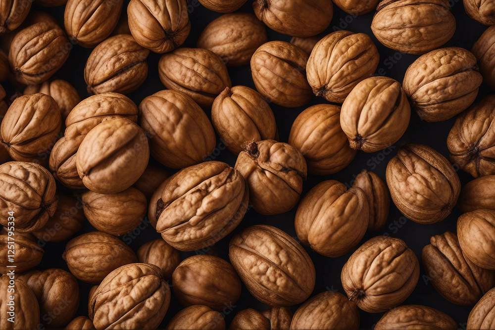 Whole Walnuts and Shelled Walnut Kernels Artfully Displayed on a Table, Generative AI Whole Walnuts and Shelled Walnut Kernels Artfully Displayed on a Table, Generative AI