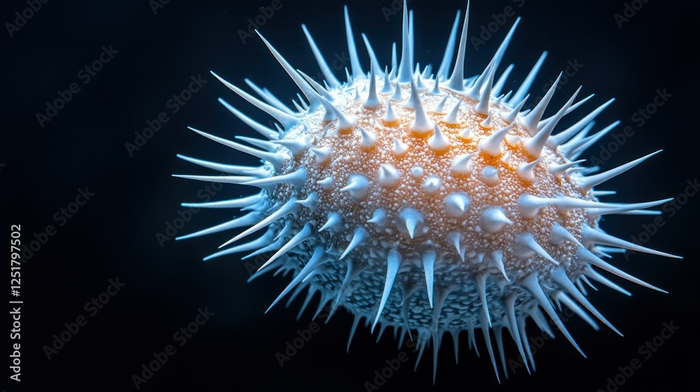 Fototapeta premium Spiky virus microscopic view, dark background, research