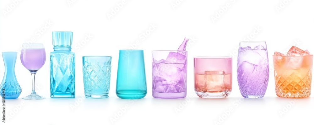 Artistic collage of colorful glassware in various shapes and sizes Artistic collage of colorful glassware in various shapes and sizes