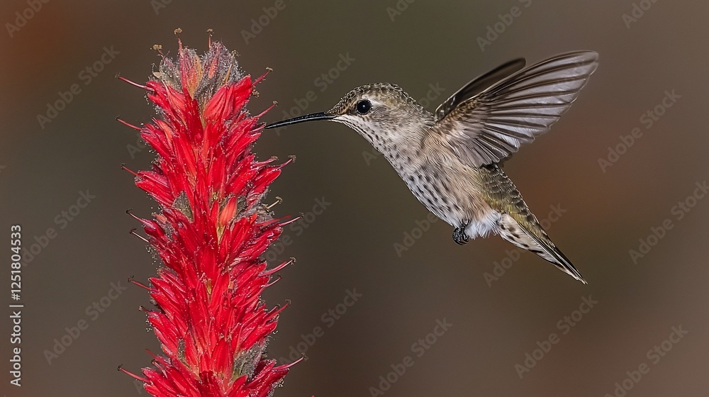 Fototapeta premium Hummingbird feeding on red flower